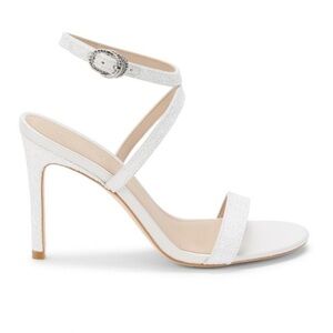 Stuart Weitzman Crystal Buckle 95 Glitter Sandals White Sz 9